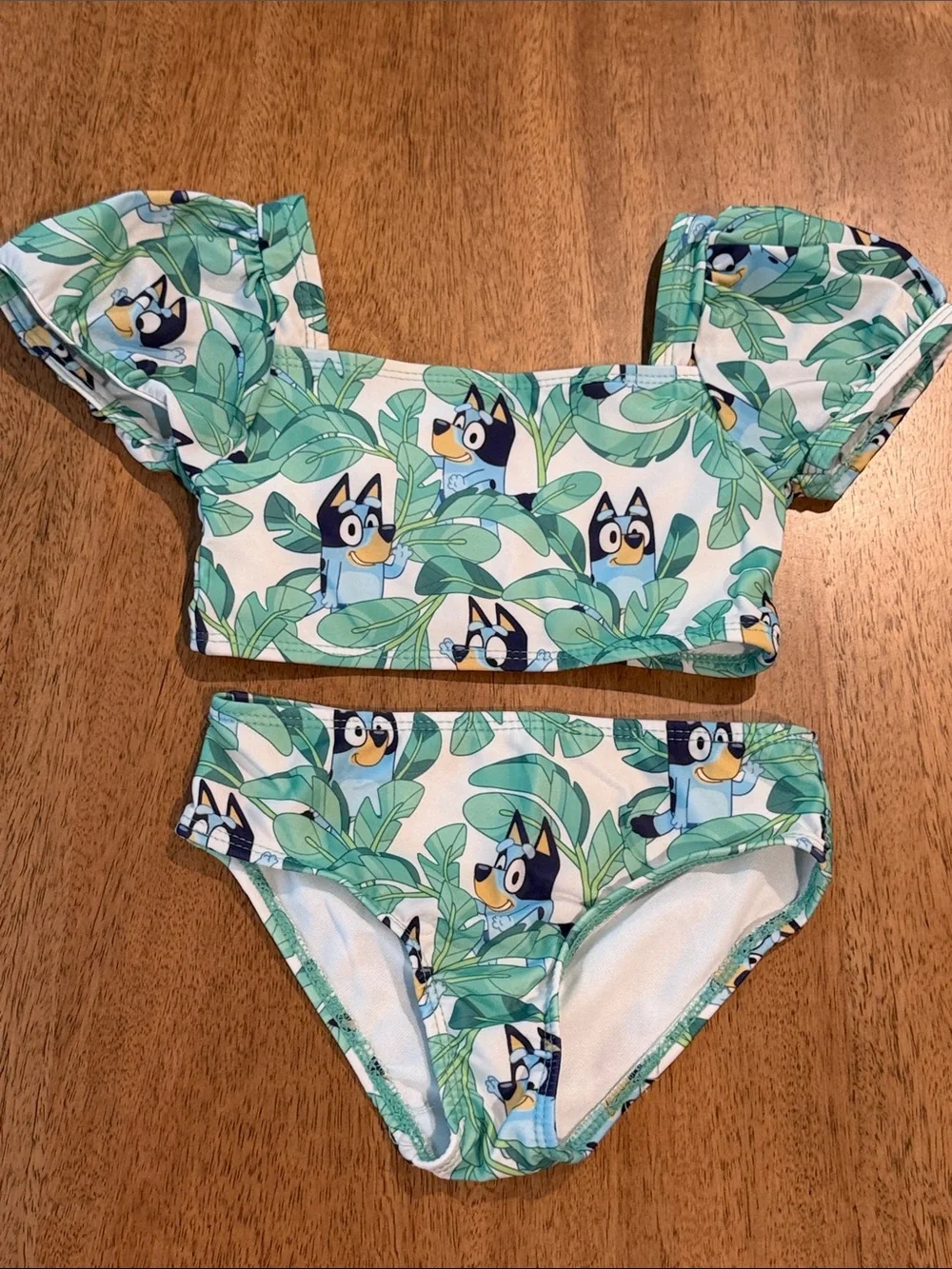 Bluey Green Tropical Leaves Two Piece Swim- Girls 3T- NWOT